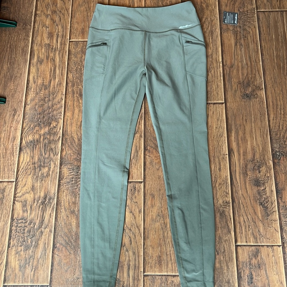 Eddie Bauer high rise forest green thick leggings with pockets size large tall